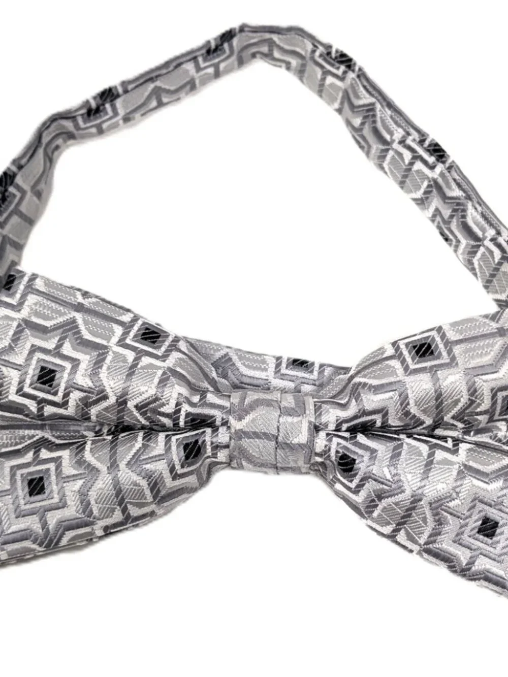 Black & Silver Gray Bow Tie, Pocket Square Formal Tuxedo Wedding Pre-tied